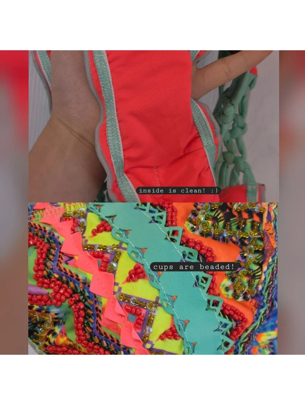 Vintage Y2K Beaded Geometric Print Swimsuit Boho Tropical Halter Deep Plunge